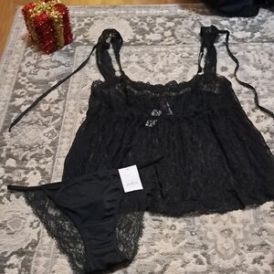 Auden Elegant Black Lace Chemise Set